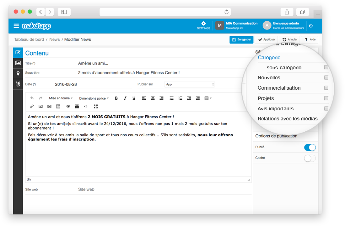 Fonctionnalités Appman - Insérez les contenus
