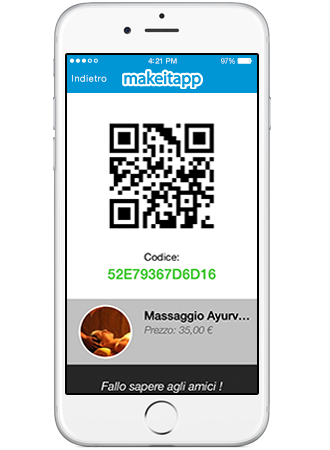 voucher con qr code pronto per il riscatto makeitapp